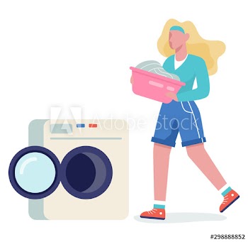 Woman put her clothes in washing machine