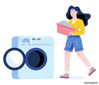 Woman put her clothes in washing machine