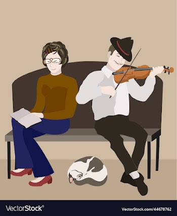 woman reading a book man playing