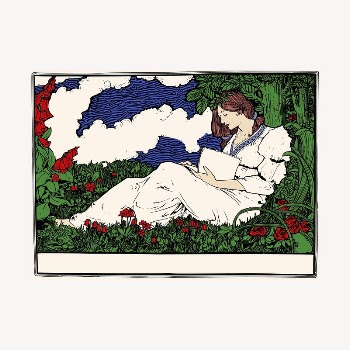 Woman reading in garden clipart, | Free Vector - rawpixel