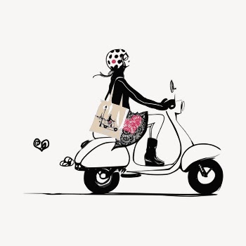 Woman riding scooter clipart, transportation | Free Photo - rawpixel
