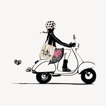 Woman riding scooter sticker, transportation | Free PSD - rawpixel