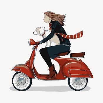 Woman riding scooter sticker, transportation | Free PSD - rawpixel