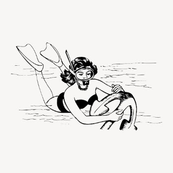 Woman scuba diving clipart, vintage | Free Vector - rawpixel