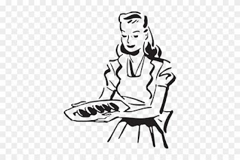 Woman Serves Food - Sitting