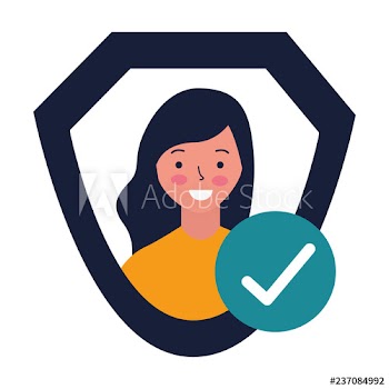 woman shield protection approved check mark