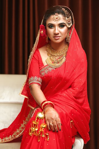 Woman Sitting and Wearing Red Anarkali Dress
