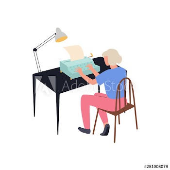 Woman sitting at the desk and writing script