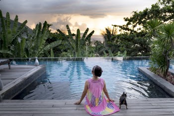 Woman Sitting Beside Swimming Pool