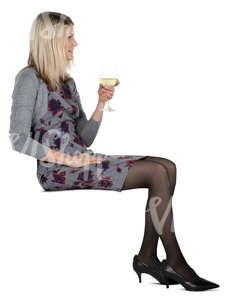 woman sitting in a cafe and drinking white wine | Renderings | Cut ...