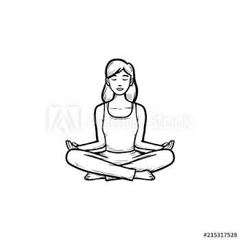 Woman sitting in yoga lotus pose hand drawn outline doodle icon