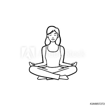 Woman sitting in yoga lotus pose hand drawn outline doodle icon