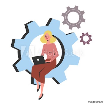 Woman sitting on a giant colorful cog