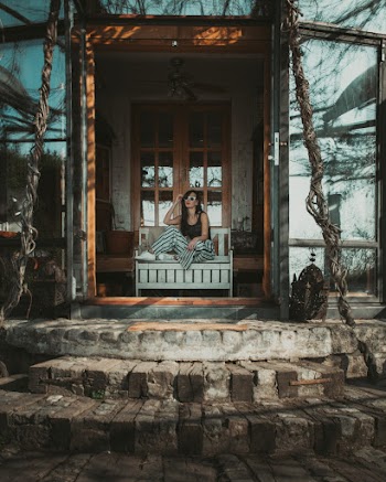 Woman Sitting on Bench
