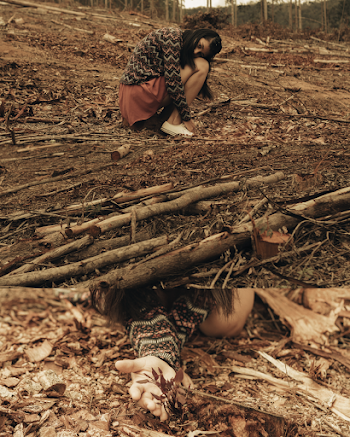 Woman Sitting on Brown Grass