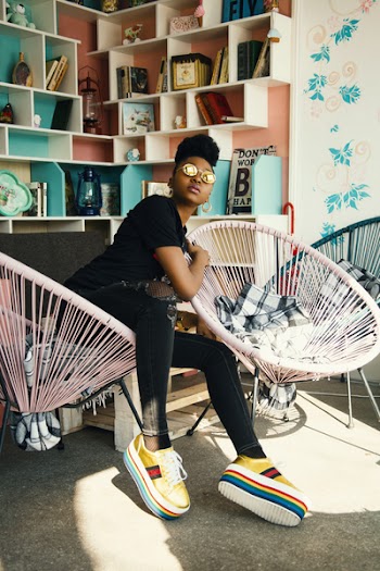 Woman Sitting on Bungee Chair