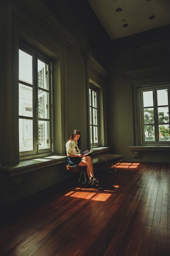 Woman Sitting on Chair Reading Book