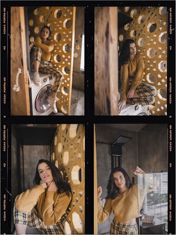 Woman Sitting on Chair While Leaning on Wall Collage