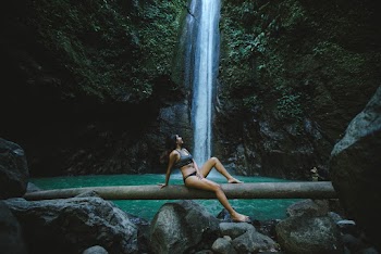 Woman Sitting On Tree Log