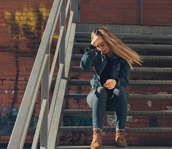Woman Sitting Stair