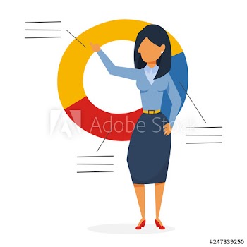 Woman stand at a big round diagram and work
