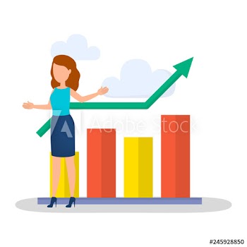 Woman stand at the growth bar chart