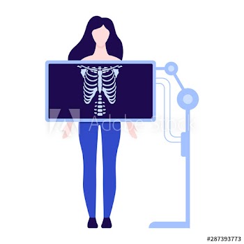 Woman standing behind the x-ray and make examination