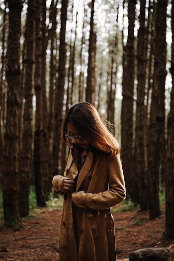 Woman Standing Between Tree Line