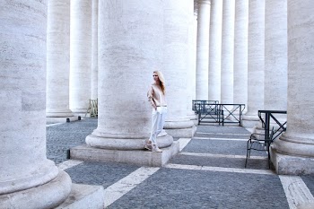 Woman Standing Concrete Pilar Building