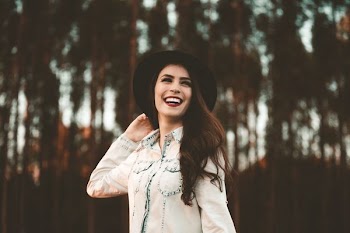 woman standing forest