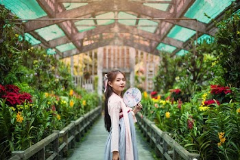 Woman Standing in Garden Surrounded by Plants