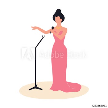 Woman standing in pink dress and sing