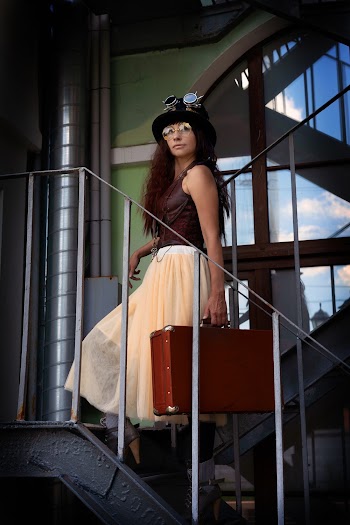 Woman Standing on Stairs