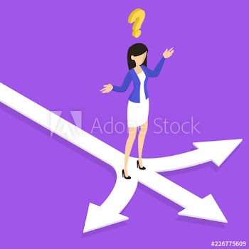 Woman standing on the crossroads and thinking