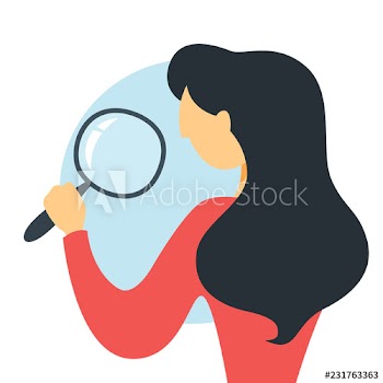 Woman standing with magnifying glass and make business research