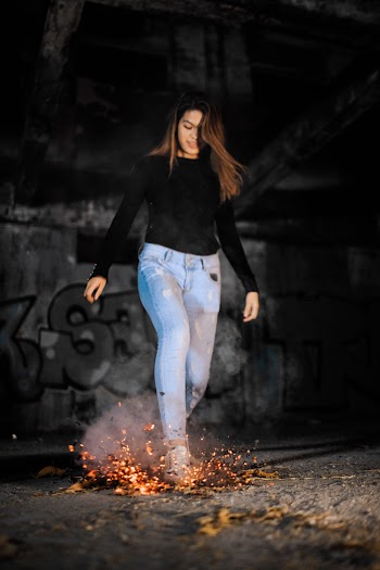 Woman Stepping On Fire