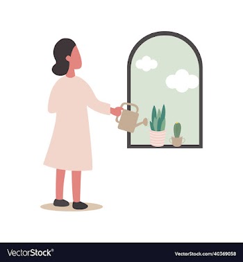 woman stood watering the flowers and cactus