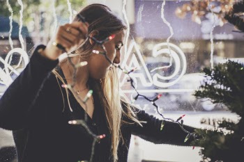Woman Straight the String Lights