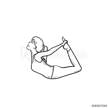 Woman stretching in yoga bow pose hand drawn outline doodle icon