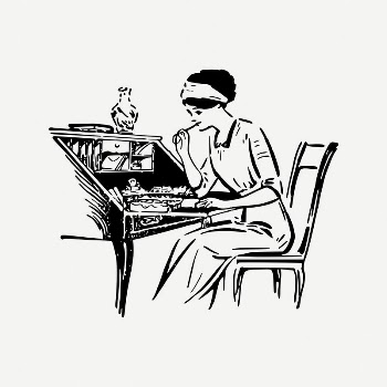 Woman studying collage element, black | Free PSD Illustration - rawpixel
