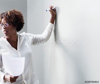 Woman summarizing work in a meeting