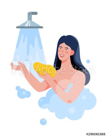 Woman taking morning shower in a bathroom