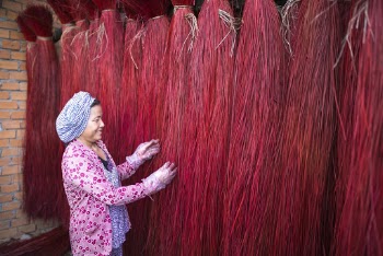 Woman Touching Red Broom
