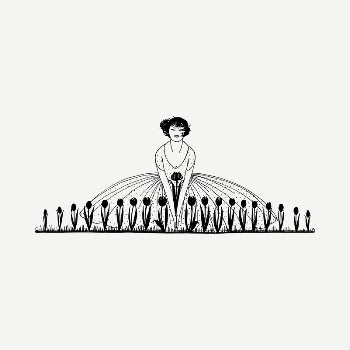 Woman, tulip garden drawing, vintage | Free PSD - rawpixel
