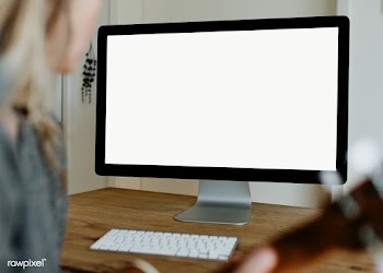 Woman using a computer screen mockup while playing ukulele during quar.. | Free  transparent png - 2328126