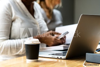 Woman using a laptop in a meeting