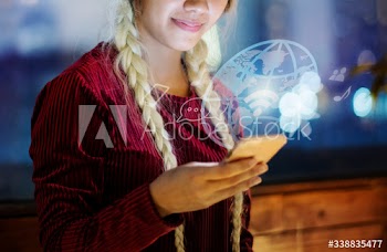 Woman using global communication
