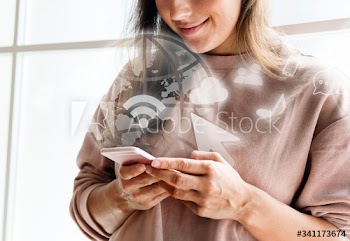 Woman using global communication