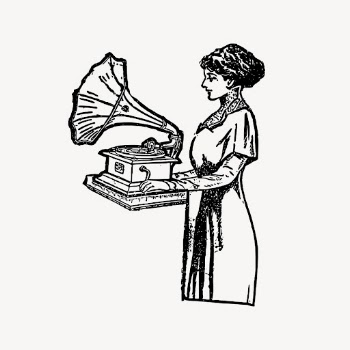 Woman using gramophone drawing, vintage | Free Vector - rawpixel
