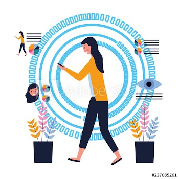 woman using mobile scan face eye